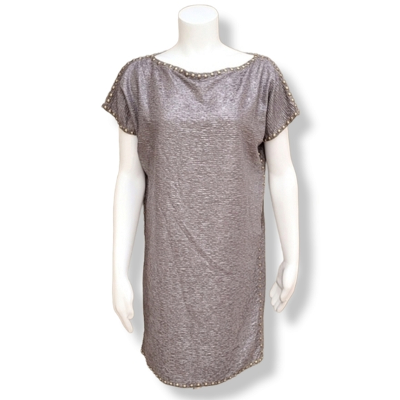 VINTAGE 80's Studded Shift Dress Small S SMITH & SMITH NYC Textured Crinkled - Picture 3 of 16